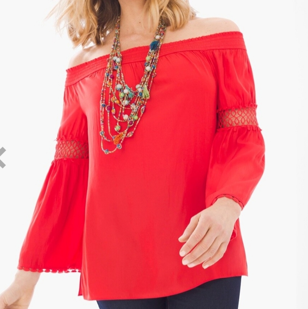 Chico's Crochet Details Off The Shoulder Red Top